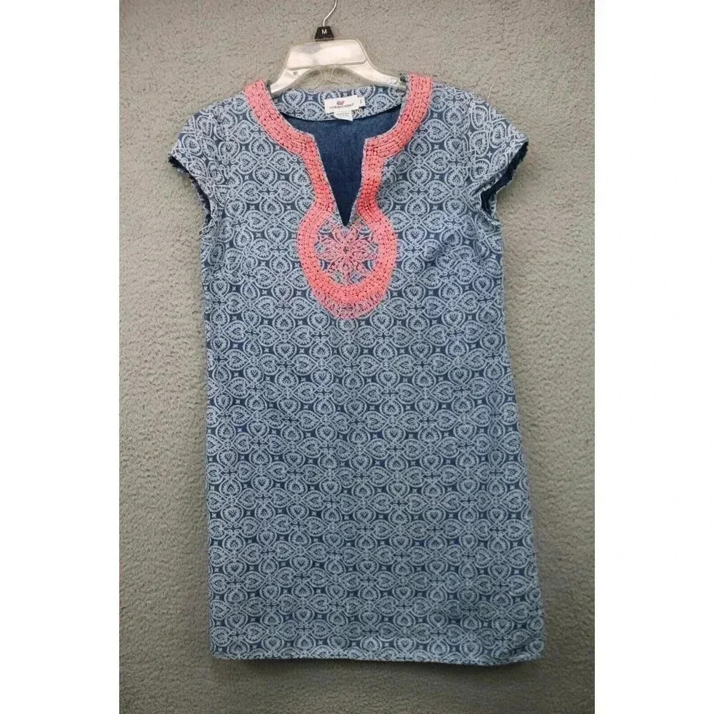 Vineyard Vines 2 Tile Indigo Print Dress-Linen Blend-Size 2